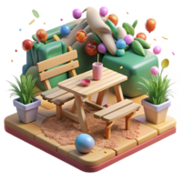 elegant minimalist Community Garden with Bench and Picnic Table genuine png