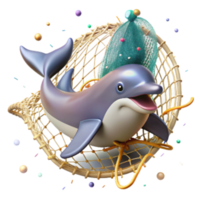impressive creative Dolphin Caught in Net Cutout Underwater View professional png