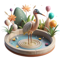impressive vintage Detailed Rendering of Bird Drinking From Wetland Pool Cutout authentic png