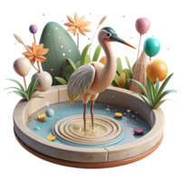 dramatic creative Detailed Rendering of Bird Drinking From Wetland Pool Cutout high resolution png