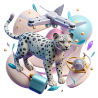 vibrant minimalist Drone Capturing Snow Leopard Cub Isolated detailed png