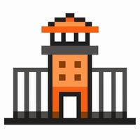 Retro Pixel Art Prison Building Icon with Orange and Gray Color Scheme vector