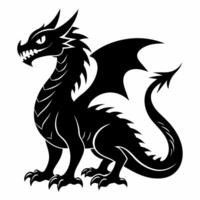 Black Silhouette of a Fierce Dragon with Sharp Features and Ornate Wings vector