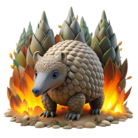 extraordinary contemporary Front View Frightened Pangolin in Burning Forest Cutout high resolution png