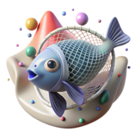 wonderful minimalist Fish Trapped in Plastic Net Cutout Isolated on Transparent Background Close Up high quality png
