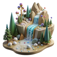 elegant minimalist Forest Stream Waterfall Side View Transparent Background premium png