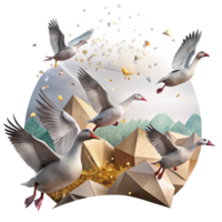 vibrant rustic Flying Geese Migration Flock Silhouette Isolated Clear Sky Background original png
