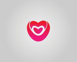 Letter M with Pink Heart for Romantic Concepts Logo Design Elegant Modern Template. vector