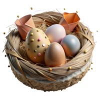 elegant rustic Bird Nest with Eggs Isolated on Transparent Background high resolution png