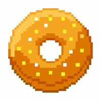 Retro 8 Bit Pixel Art of a Golden Donut with Sprinkles vector