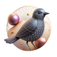dramatic traditional Bird Silhouette with Wireframe Design Isolated Element original png