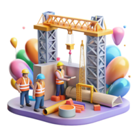 wonderful abstract Construction Site Isolated with Cranes and Workers premium png