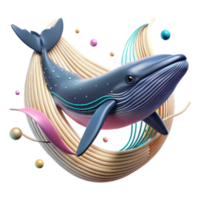 serene artistic Fin Whale Diving with Sonar Interference Lines Isolated genuine png