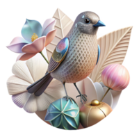 magnificent artistic Bird Perched on Flower Stem Delicate Pose Transparent Cutout authentic png
