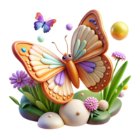 magnificent classic Butterfly on Wildflower Meadow Cutout Bright Colors high quality png