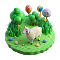 wonderful minimalist Bright Green Pasture with Grazing Sheep Transparent Background professional png