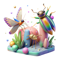 extraordinary rustic Brightly Colored Wetland Insects with Bird in Pursuit Transparent Background original png