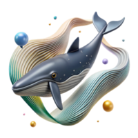 dramatic vintage Fin Whale Diving with Sonar Interference Lines Isolated png