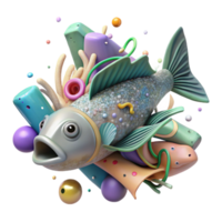 serene artistic Fish Suffocating in Polluted Water Isolated professional png