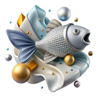serene vintage Fish Migration Illustration Silver Isolated Element high quality png
