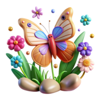 serene minimalist Butterfly on Wildflower Meadow Cutout Bright Colors genuine png