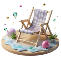 vibrant creative Empty Beach Chair on Flooded Shoreline Transparent Background Tourism Impact authentic png