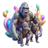 wonderful artistic Ai Tracking Gorilla Family Movement Transparent high quality png