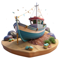 wonderful minimalist Empty Fishing Boat on Dry Land Transparent Background Fishing Industry Decline high quality png