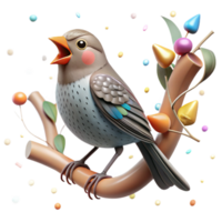serene artistic Bird Perched on Branch in Rewilded Area Isolated detailed png