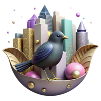magnificent vintage Bird Silhouette with City Skyline Isolated Element high resolution png