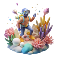 wonderful abstract Coral Reef Transparent Background with Diver in Distance professional png