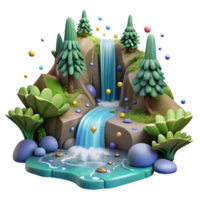 impressive traditional Forest Stream Waterfall Front View Transparent Background high resolution png