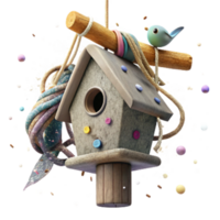 serene classic Birdhouse Hanging From Tree Branch Rustic Style Isolated png