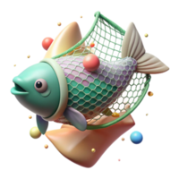 wonderful abstract Fish Caught in Fishing Net Isolated Transparent Background Underwater Scene high resolution png