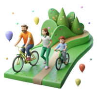 beautiful abstract Family Cycling on Green Path Side View Isolated professional png