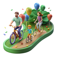 serene classic Family Cycling on Green Path Side View Isolated original png