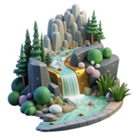 beautiful creative Forest Stream Waterfall Side View Transparent Background high resolution png