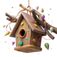 stunning creative Birdhouse Hanging From Tree Branch Rustic Style Isolated premium png