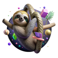 elegant abstract Endangered Sloth Hanging From Dead Branch Isolated Dark Background detailed png