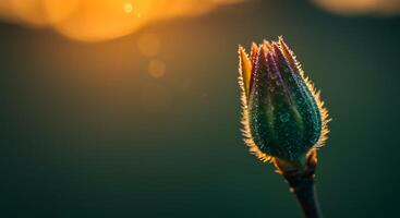 Radiant bud awaiting bloom under a warm, diffused light - Generated using AI photo
