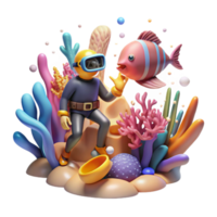 impressive traditional Coral Reef Transparent Background with Diver in Distance authentic png