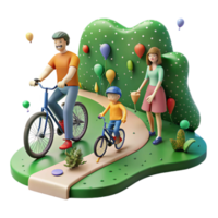 magnificent creative Family Cycling on Green Path Side View Isolated high resolution png