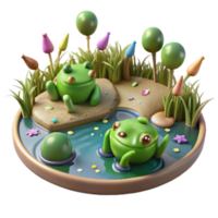beautiful abstract Farm Pond with Frogs Isolated Realistic Style detailed png