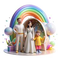 serene modern Family Sheltering Under Rainbow Transparent Background genuine png