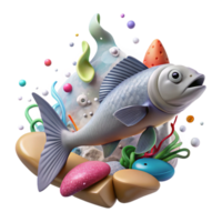 extraordinary artistic Fish Swimming in Polluted Water Isolated Cutout Underwater View high resolution png