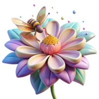 beautiful minimalist Colorful Wildflower with Bee Isolated on Transparent Background detailed png