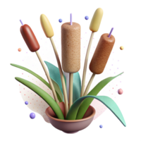 wonderful rustic Cattail Plant Cutout Isolated on Transparent Background detailed png