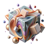 dramatic artistic Abstract Cube Rotating View Transparent Background detailed png