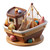 magnificent artistic Fishing Boat with Nets Icon Brown Isolated on Transparent Background professional png
