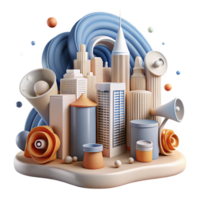 beautiful vintage City Skyline with Noise Pollution Icons Cutout genuine png